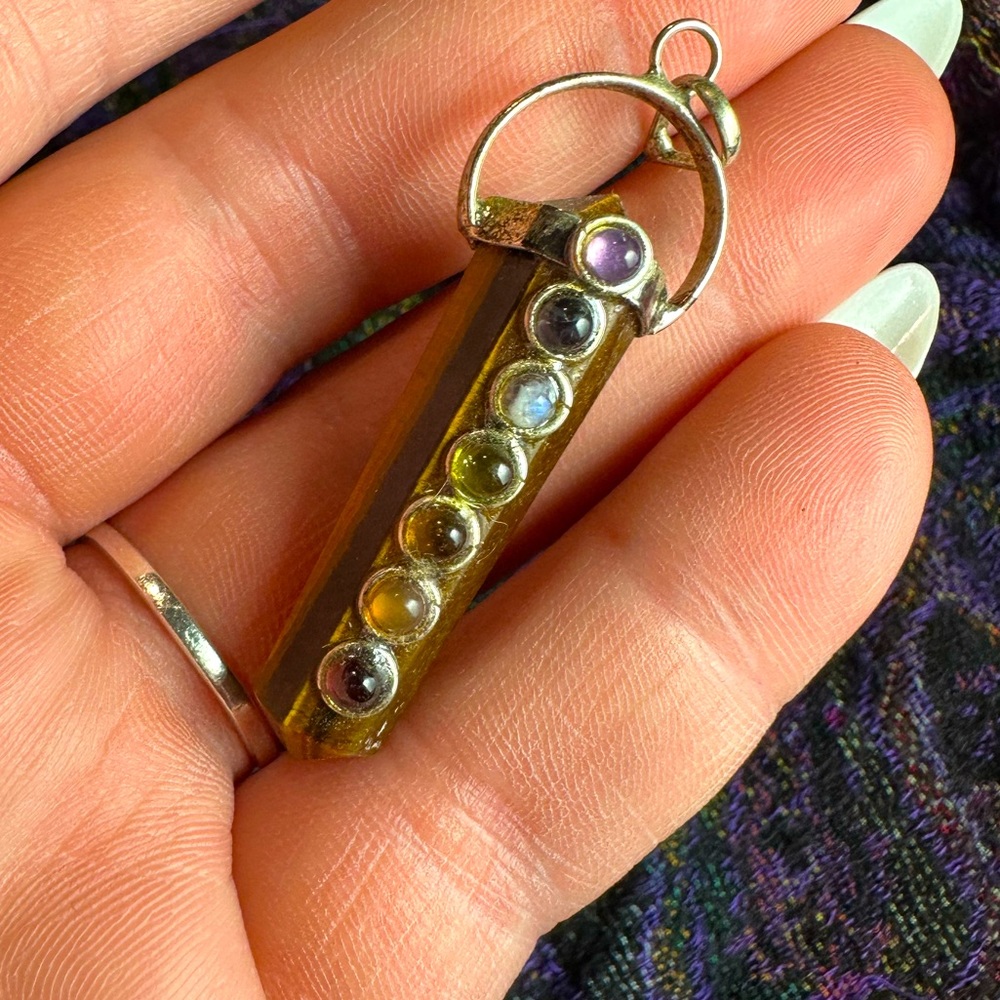 Tigers Eye Seven Chakra Necklace Pendant